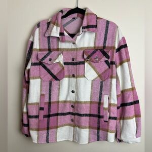 SHEIN Pink and White Plaid Shacket